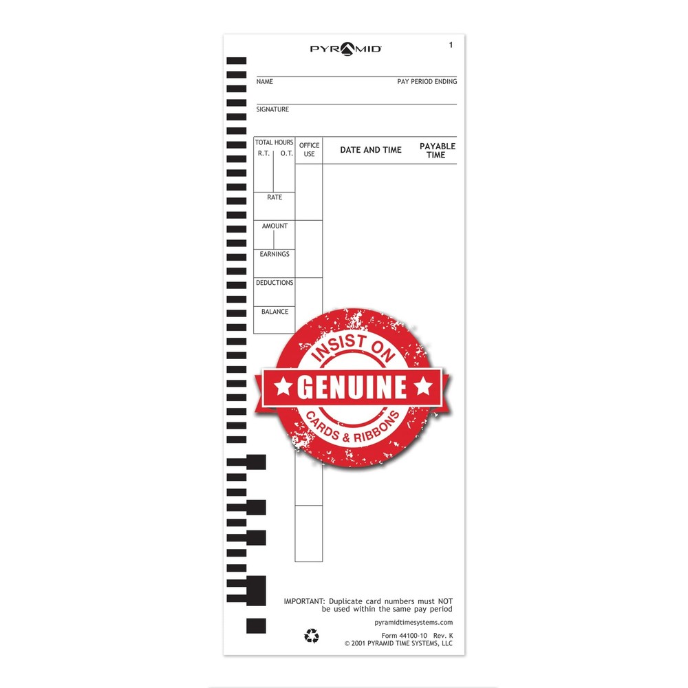 Pyramid Time Systems - Authentic Time Cards 44100-10 for Pyramid Models 4000,...