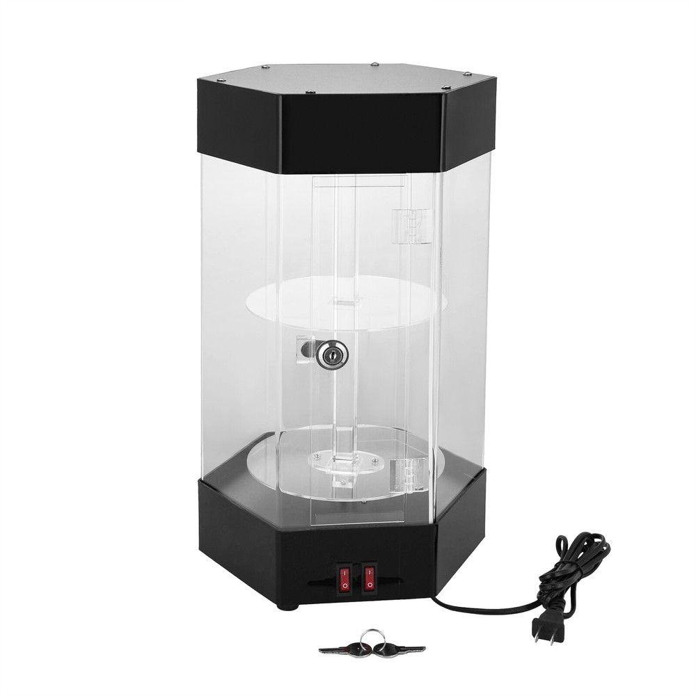 Hexagonal Display Case Electric Rotating Clear Display Case W/ 2 LED Lighting US