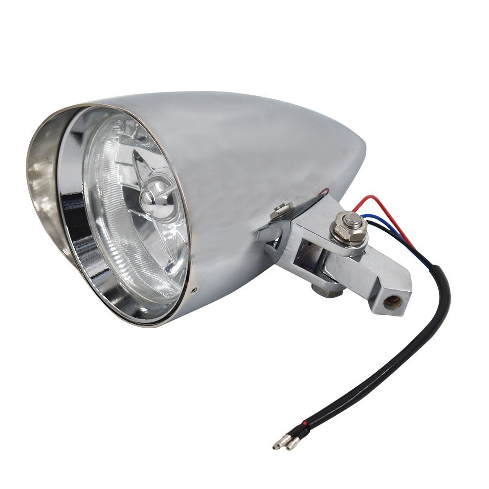 12V Motorcycle Chrome Visor Headlight Lamp For Bobber Chopper Dyna