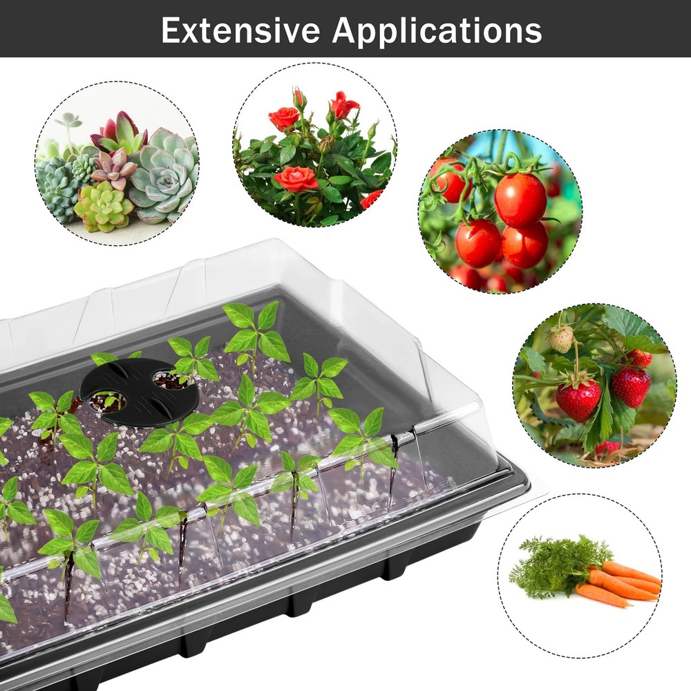 6 Pack Starter Tray Kit with 120 Square Peat Pots for Seedlings, Including Pl...