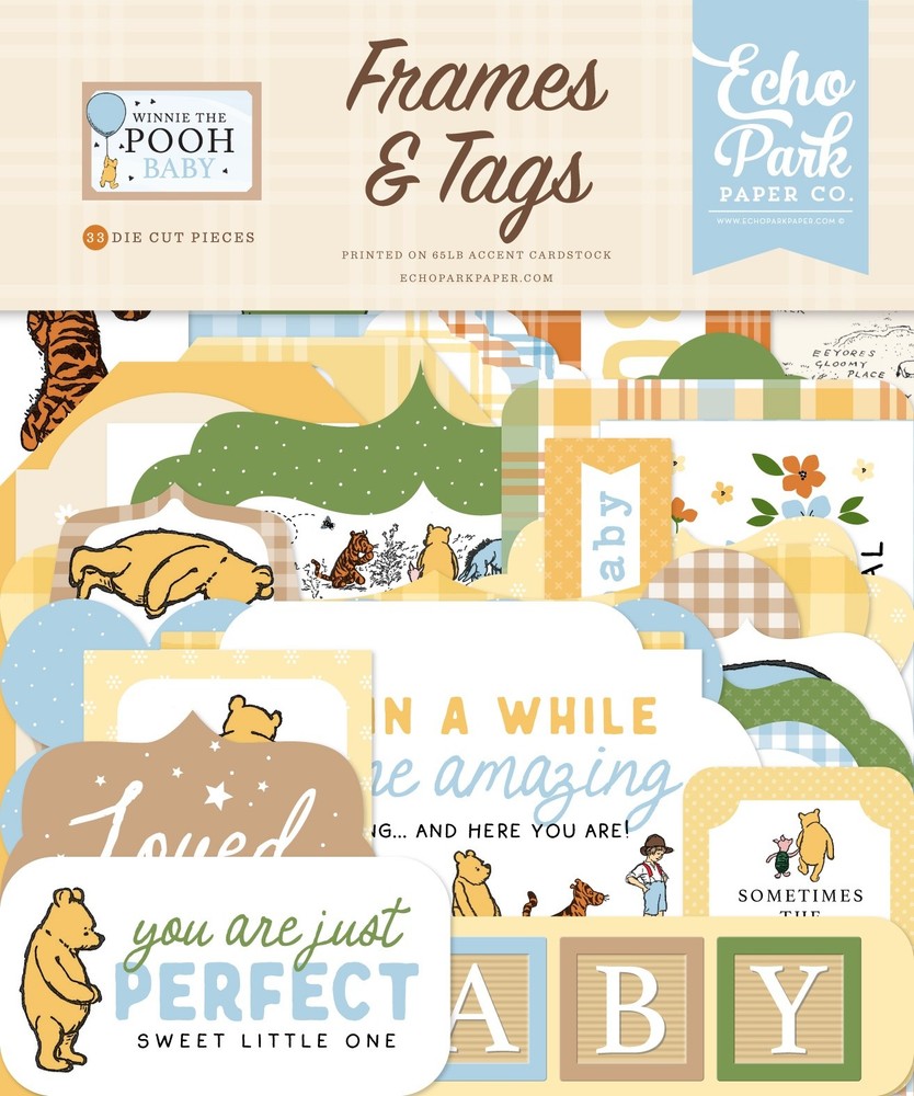 Echo Park Ephemera-Frames & Tags, Winnie The Pooh Baby - 3 Pack