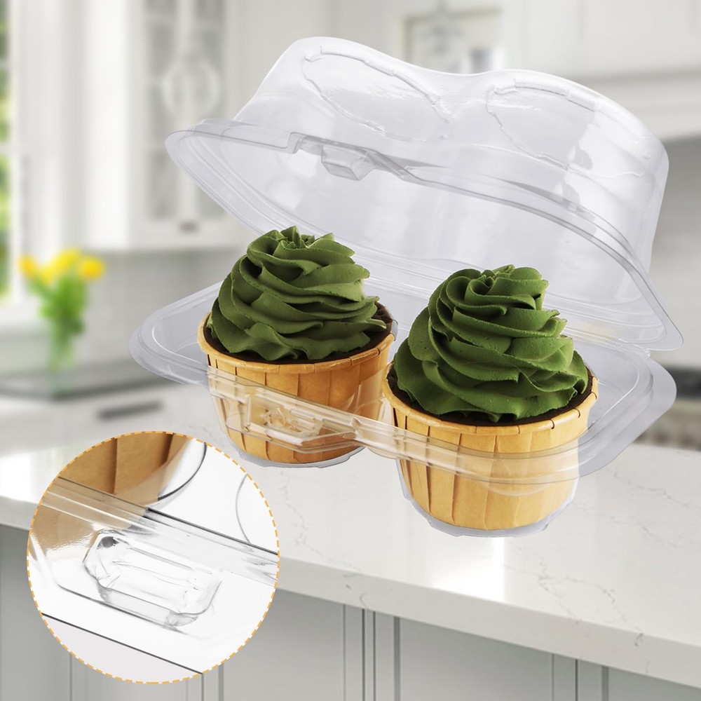 100PCS Cupcake Containers 2 Count Clear Cupcake Boxes Disposable Cupcake Hold...