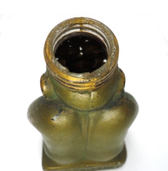 ANTIQUE BILLIKEN GLASS CANDY CONTAINER 1908 WITH SHAKER TOP