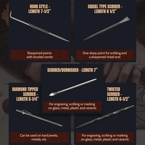Intaglio & Dry Point Etching Tools Kit - Twisted Scriber, Scraper, Hook, Carbide