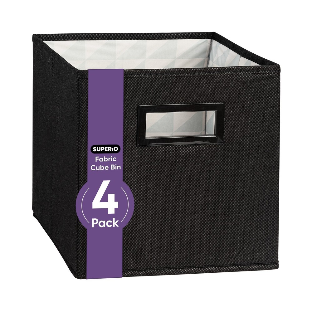 Superio Fabric Organizing Bin, 11" Black Fabric Cube 4-Pack