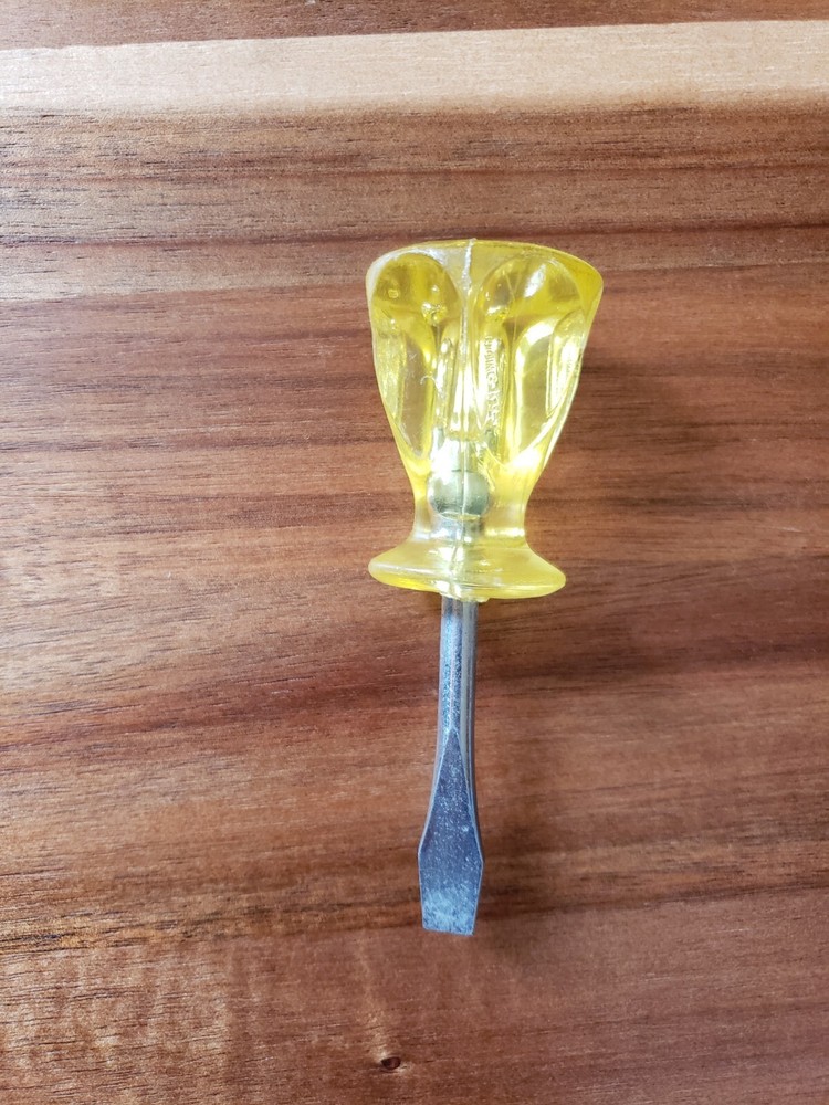 Vintage Stubby Flathead Screwdriver Yellow Acrylic Handle