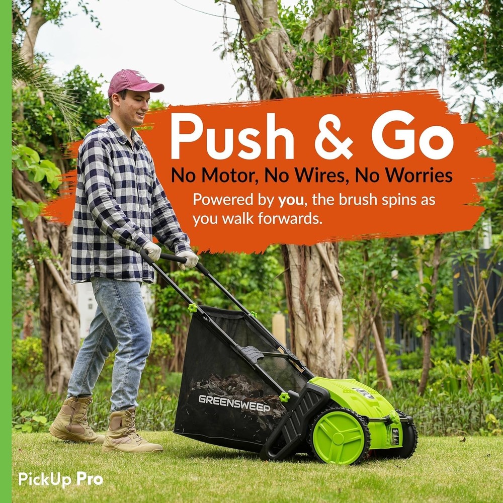 Manual Push Leaf & Lawn Sweeper – Pickup Pro 2 with Quick Height Adjustment
