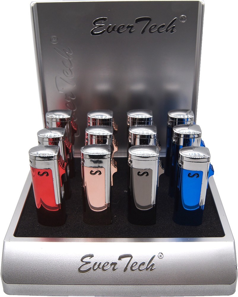 Quad Jet Flame Refillable Torch Lighter Windproof Plastic UV Coating Metal Look