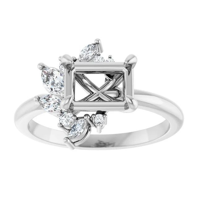 Octagon 8x6mm Blank Ring Setting Without Stone Mounting Silver 925 Semi Mount