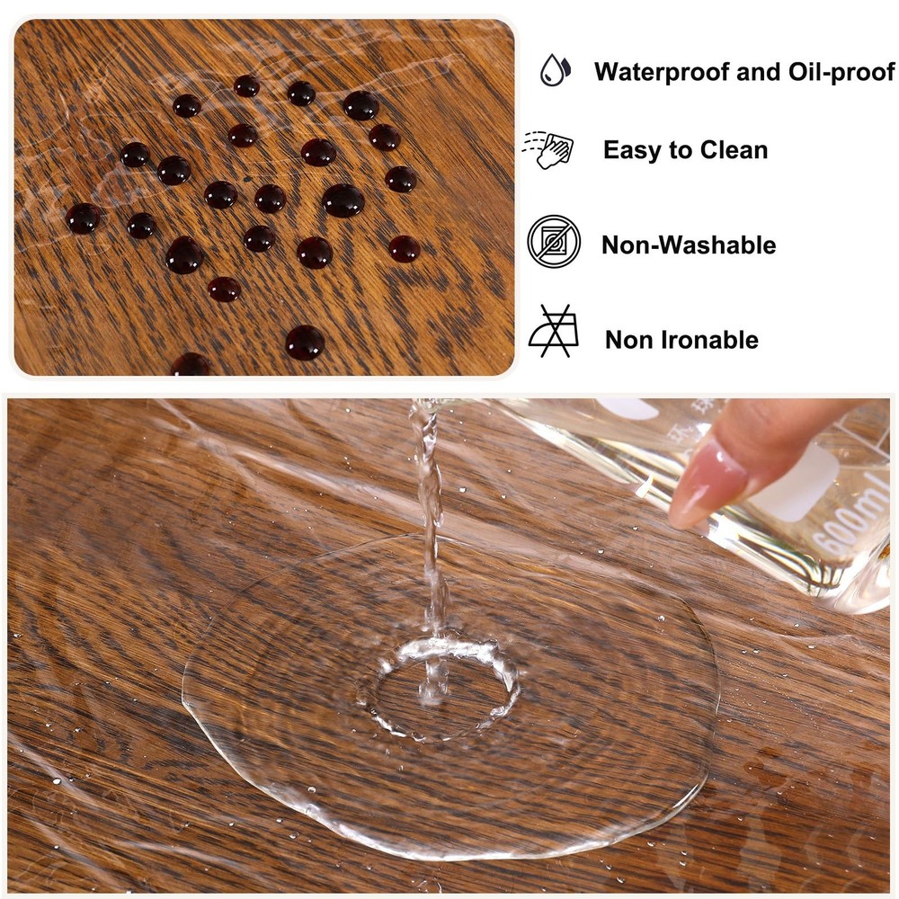 Clear Plastic Tablecloth Waterproof Rectangle Vinyl Table Cloth with Embroide...