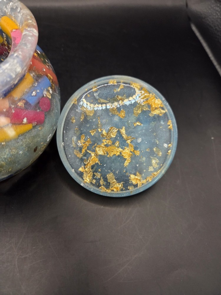 Handcrafted Resin Storage Container With Lid Crayons Glitter