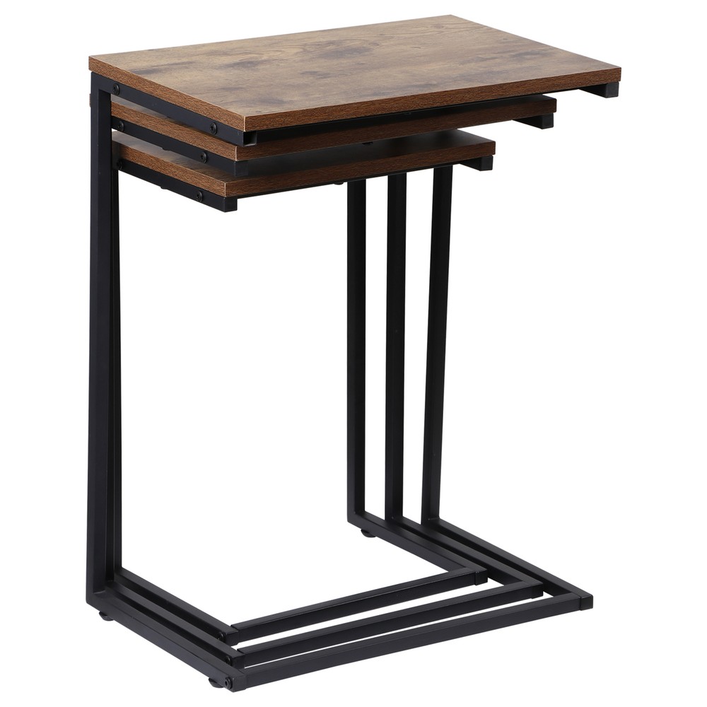 Nesting Coffee Table Set of 3 Industrial Stacking Accent End Table Rustic Brown