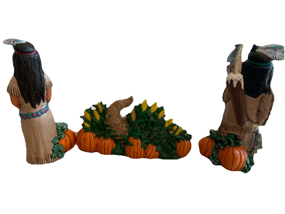 Ceramic Hand Painted Vintage Native Americans with cornucopia