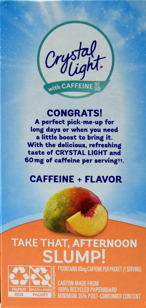 4 10-Packet Boxes Crystal Light Peach Mango With Caffeine On The Go