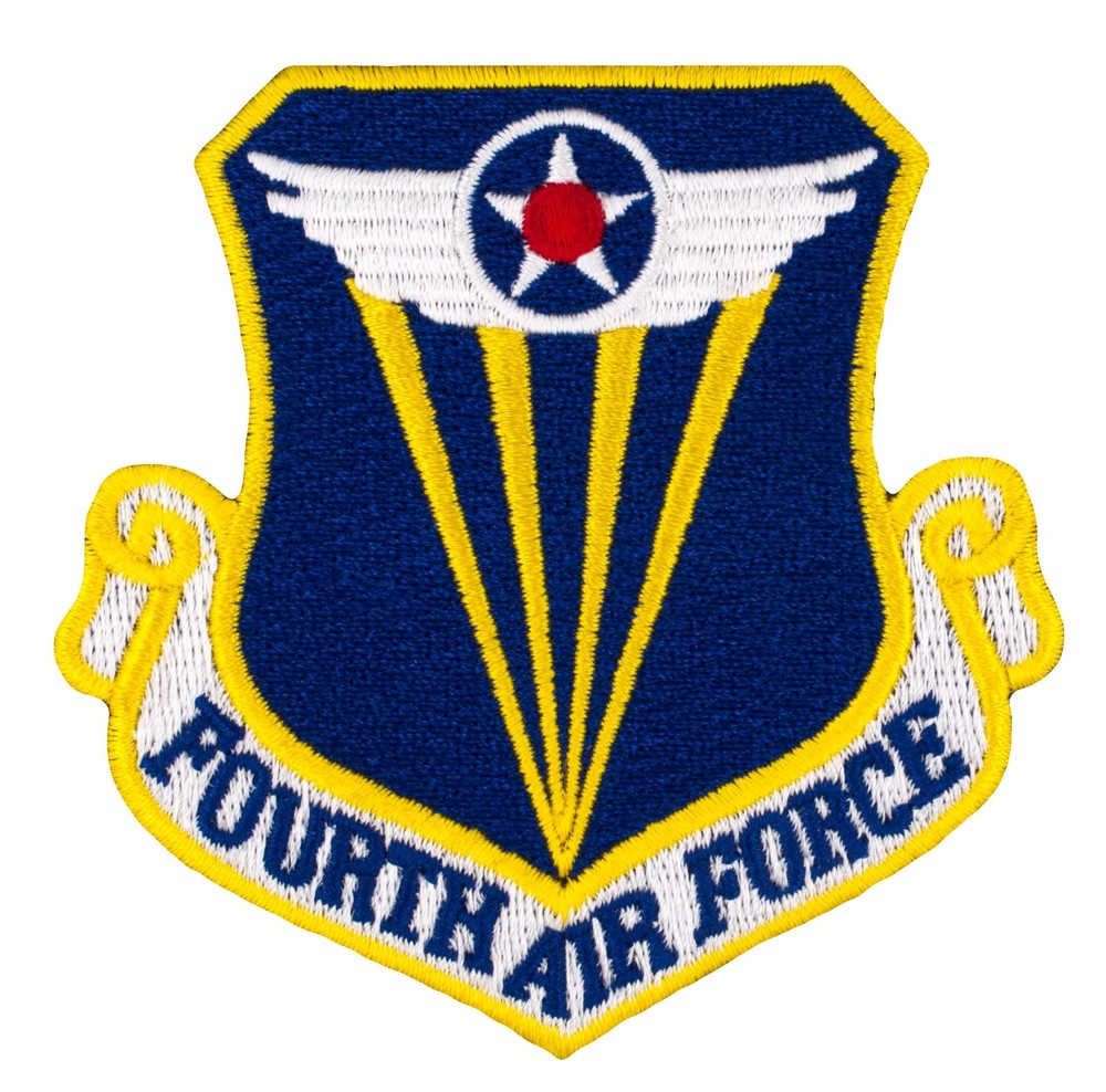 USAF 4th Fourth Air Force Shield Patch (729) 3" x 3" Embroidered Patch 15732