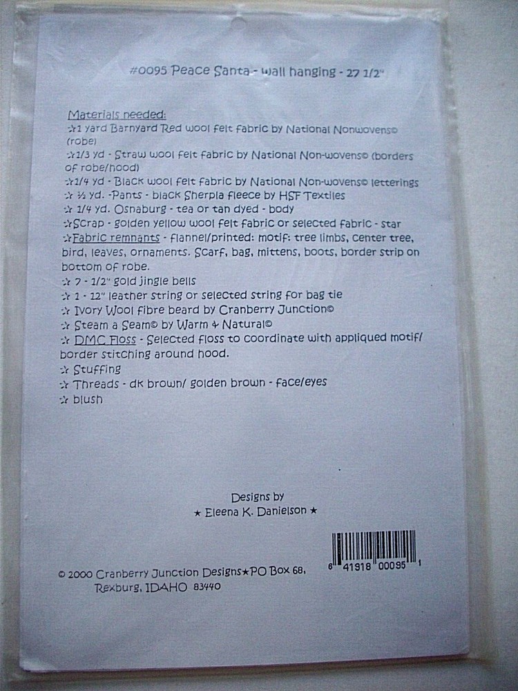 27 1/2" Peace Santa soft sculpture wallhanging craft pattern