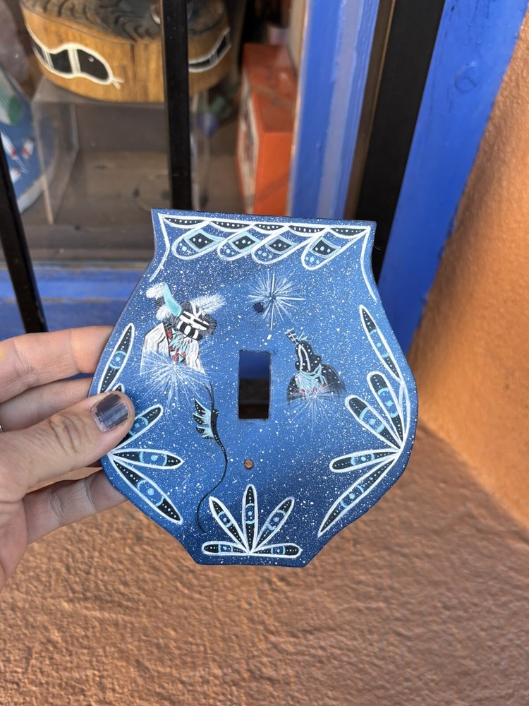 Handpainted Light Switch Cover Kachina Native Navajo Handmade Blue Single e29