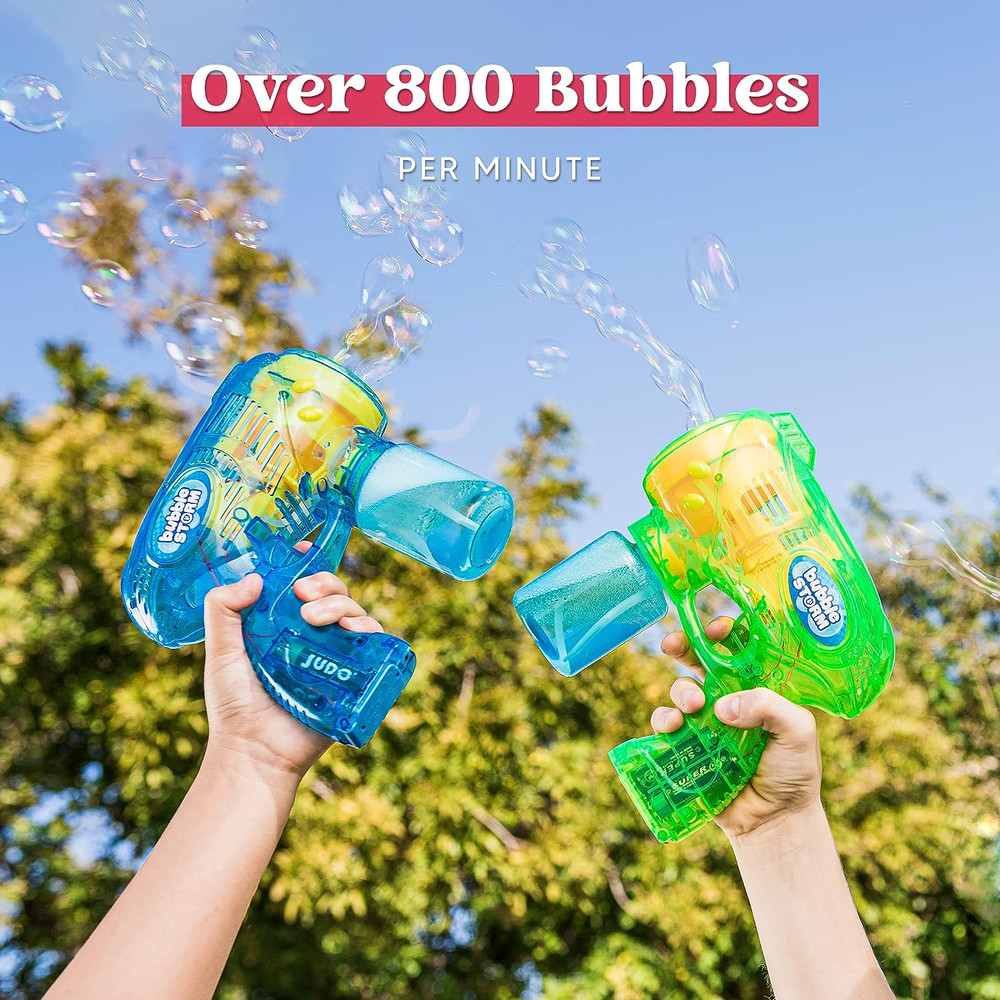 2 Bubble Guns Blaster Kit with 2 Bubble Solution for Kids, Automatic Bubble Make