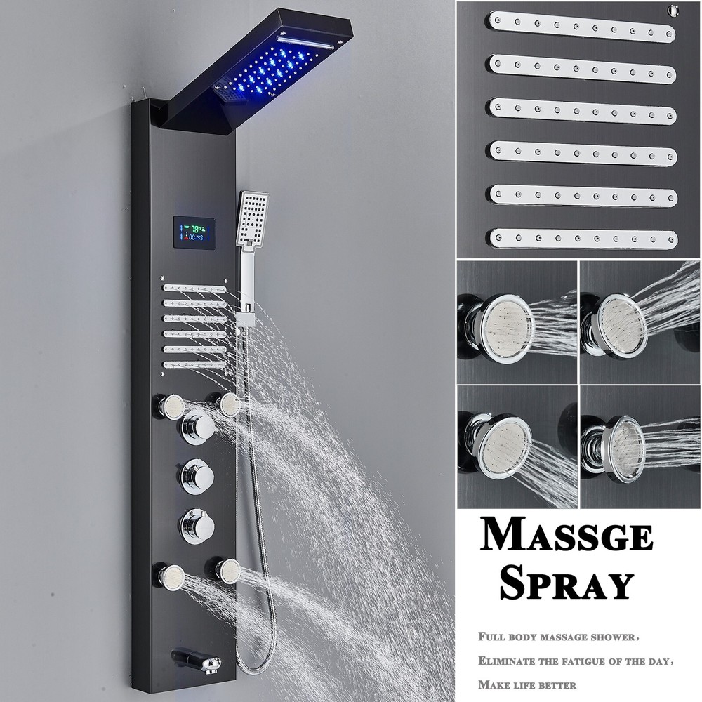 ELLO&ALLO LED Shower Panel Tower System Rainfall Waterfall Head Massage Body Jet
