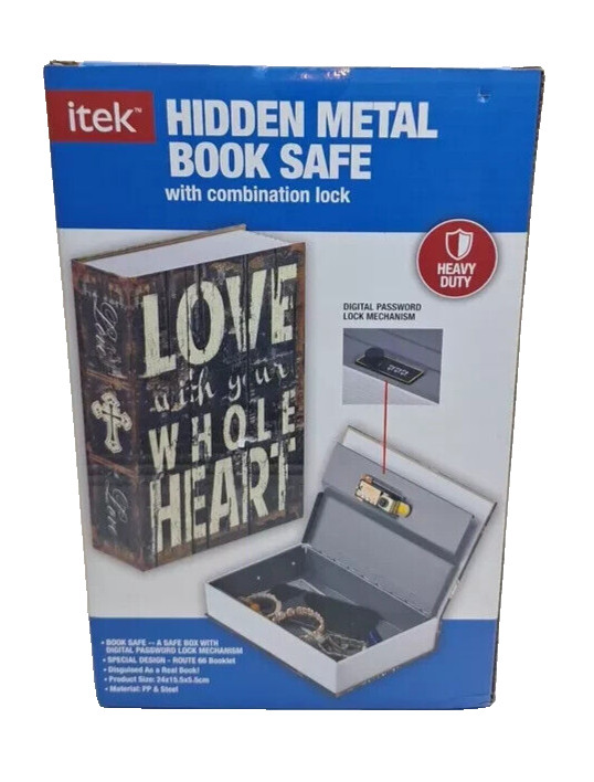itek LOVE Secret Storage Book Tin Security Combination Lock Diversion Safe Box