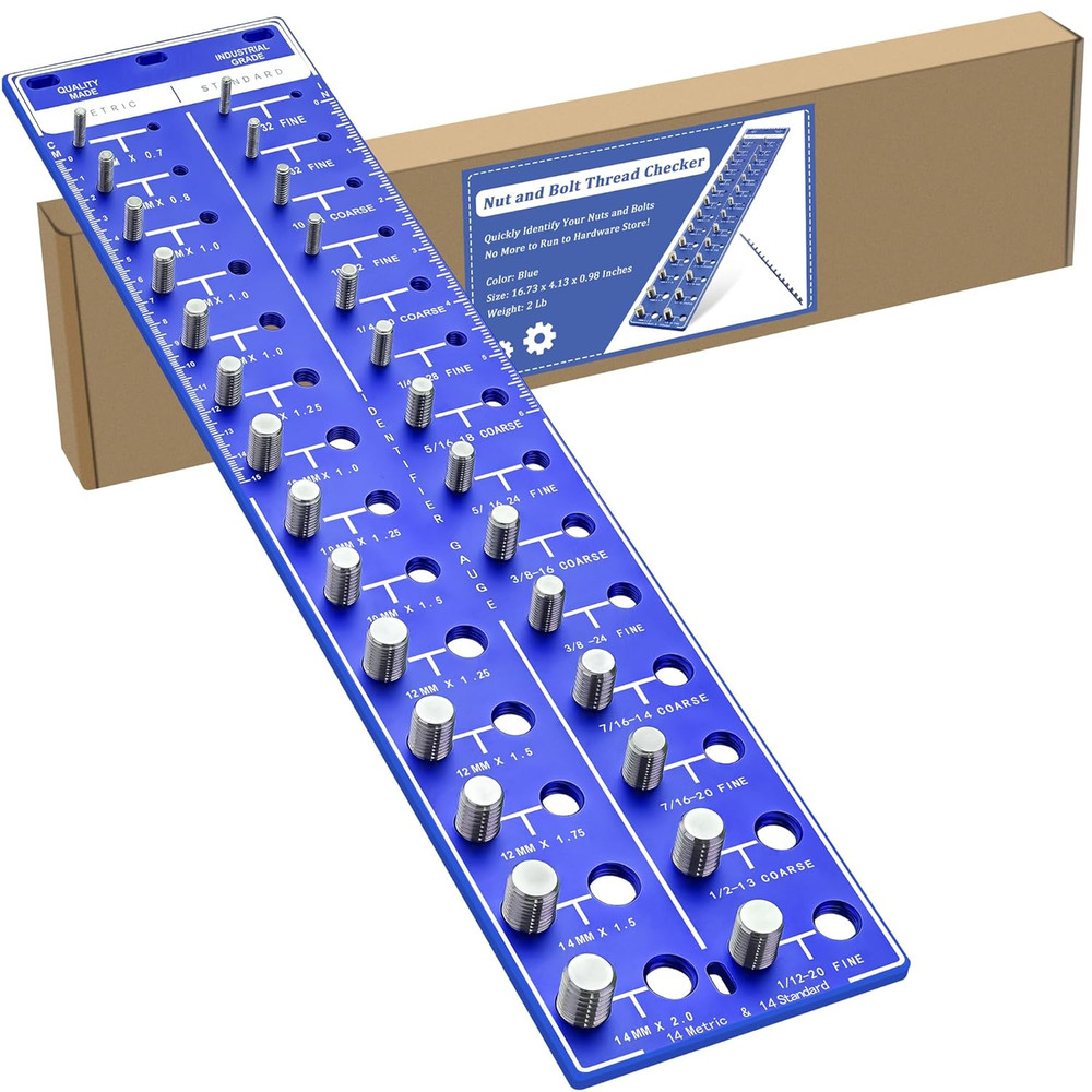 Thread Checker, 28 Nut and Bolt Thread Checker, 14 Metric & 14 Standard Sizes, B
