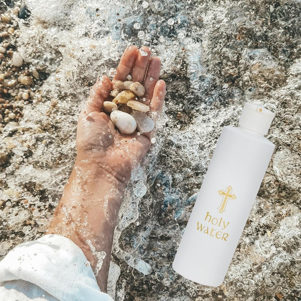 5pcs Holy Water Bottles 250ml/8oz White Empty Container With Gold Cross Pattern