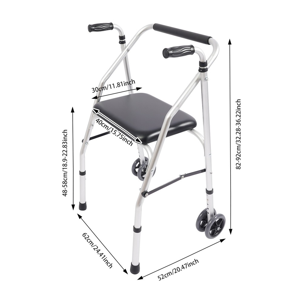 Adjustable Height Walker Folding Walker Foldable Chair for Elder 350lbs 82-92cm