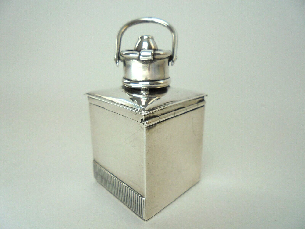 Antique Silver Enamel Lamp Lantern Vesta Case