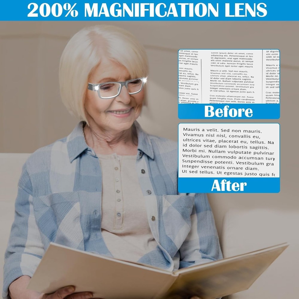 200% Magnifying Glasses with Light,Usb Rechargeable LED Lighted Magnifying Eyewe
