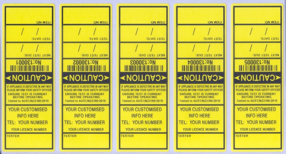 1000 ELECTRICAL / APPLIANCE TEST TAGS / LABELS. INCLUDES FREE CUSTOMISING