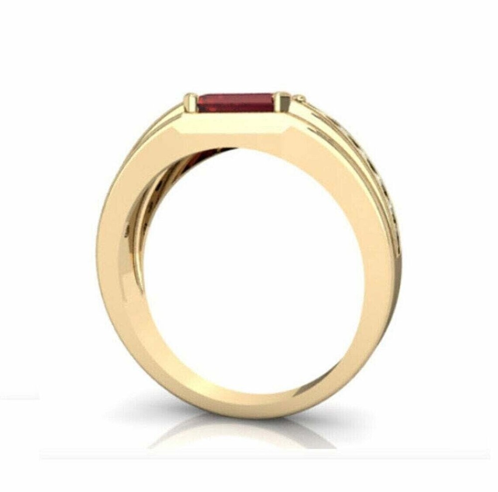 2CT Emerald Cut Lab Created Ruby Men's Engagement Ring 14K Yellow Gold Plated
