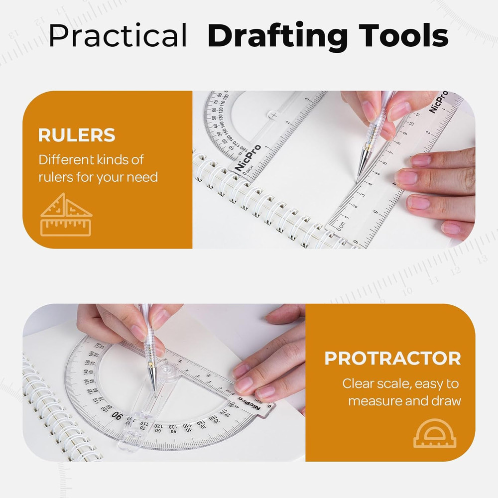 22 PCS Compass Geometry Tools With Case Drafting Tools Geometry Set With Swing