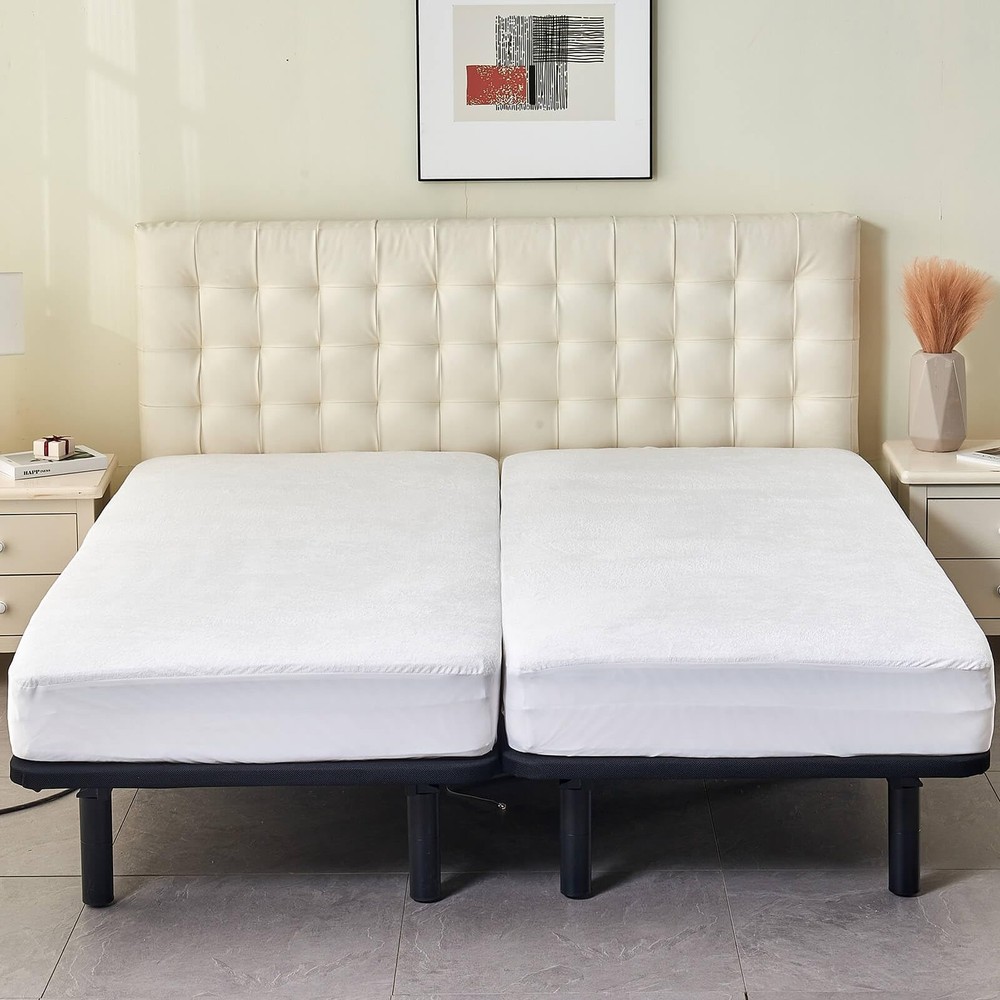 Waterproof Split California King Mattress Protector for Adjustable Bed Noisel...