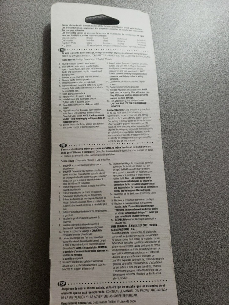 Camco #04363 Water Heater Element Universal-Brand