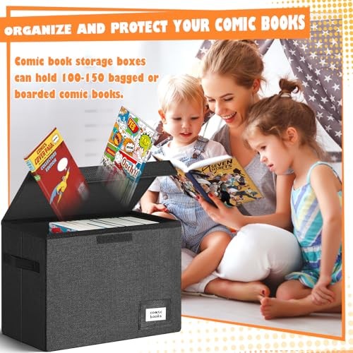 Comic Book Storage, Box 15.5" X 7.5" X 11.3", Collapsible Comic 1 pack Black