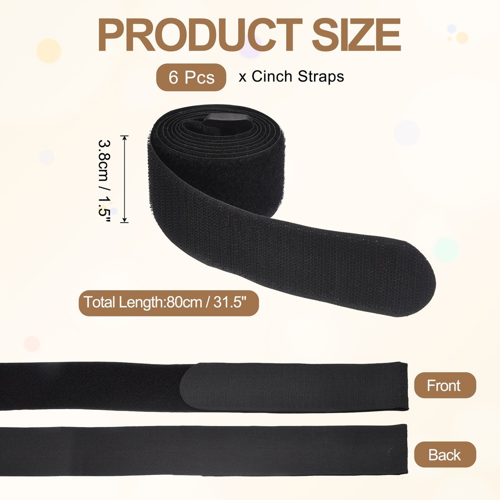 6pcs Reusable Cinch Straps 1.5"x31.5" Hook and Loop Cable Securing Straps, Black