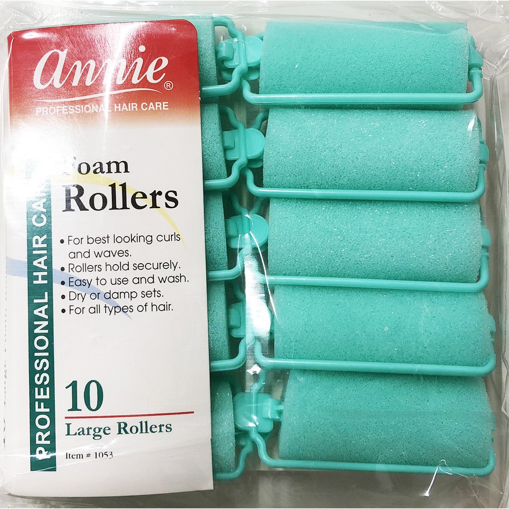 ANNIE CLASSIC FOAM CUSHION ROLLERS #1053, 10 COUNT GREEN LARGE 1"