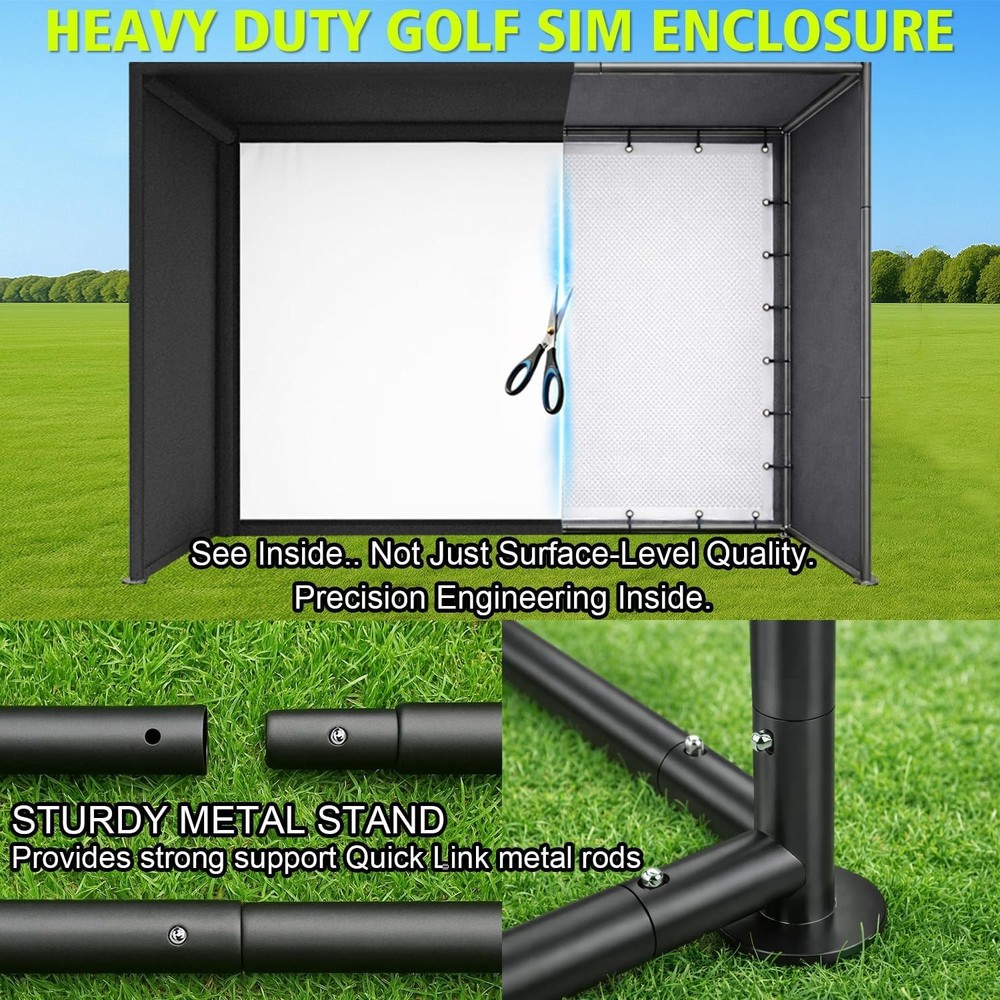 Golf Simulator Enclosure Kit with Premium HD Impact Screen, Full Safety Padding