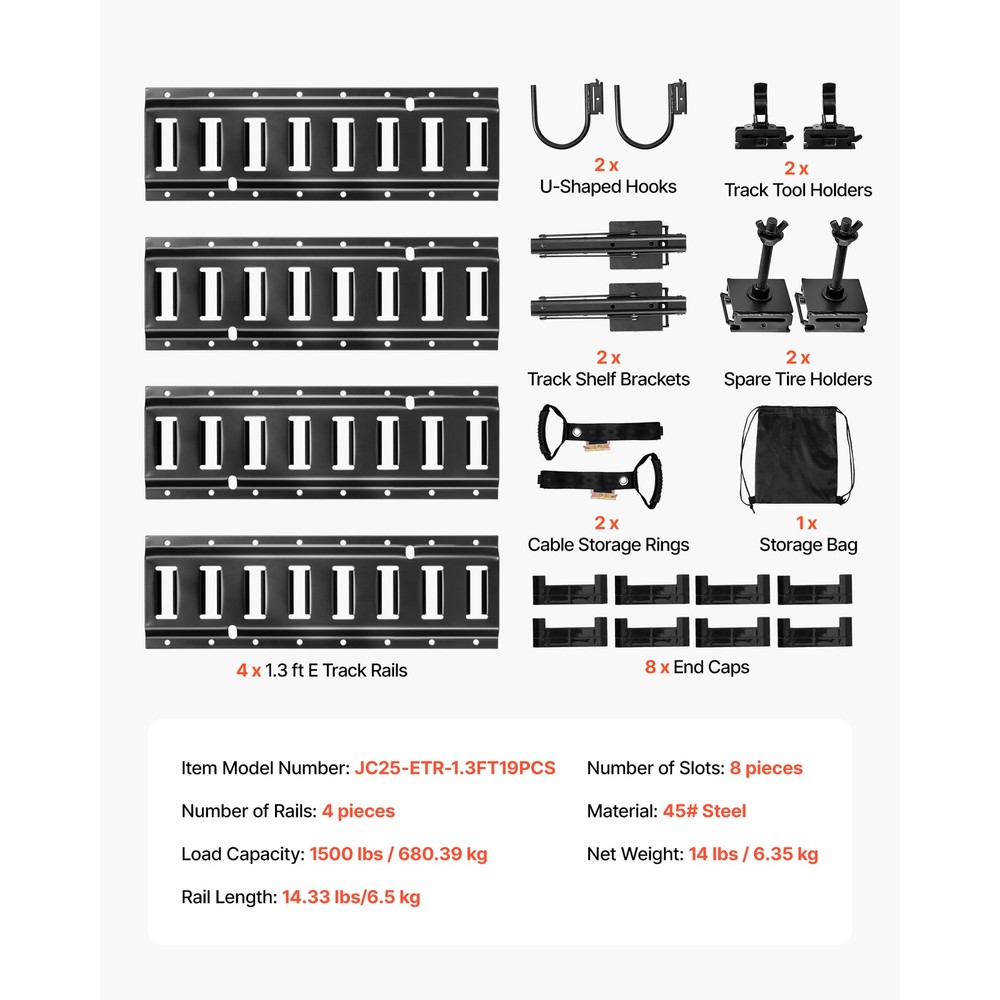 Uimoso E-Track Tie-Down Rail Kit 1.3 ft with 19-Piece Accessory Set