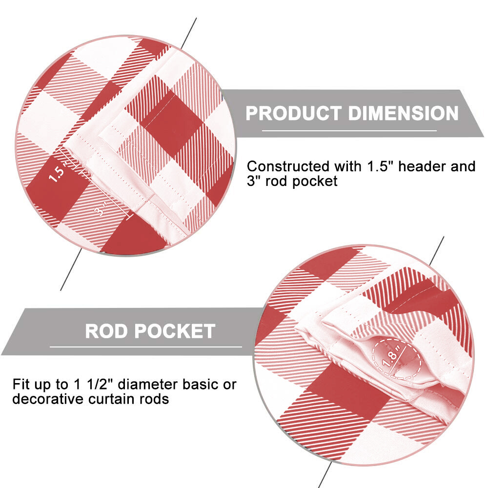 Window Curtain Valance Drape Checked Plaid Gingham Kitchen (58" W x 14" L)