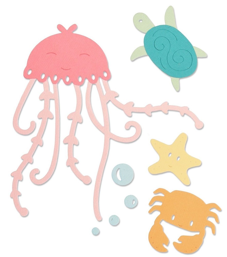 Under the Sea Sizzix Thinlits Thin Metal Die Set 663363 Jellyfish Crab Turtle