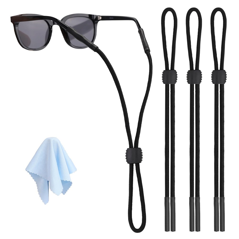 HEBEILF 3 Pcs Glasses Strap-Adjustable Eyeglass Holders medium-sized, Black