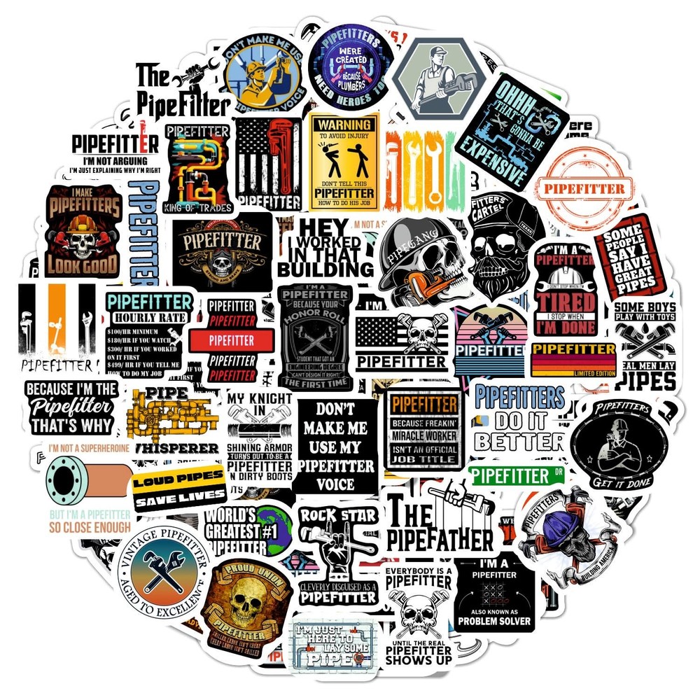 100 Pcs Funny Pipefitter Hard Hat Stickers, Cool Pipefitting Decals