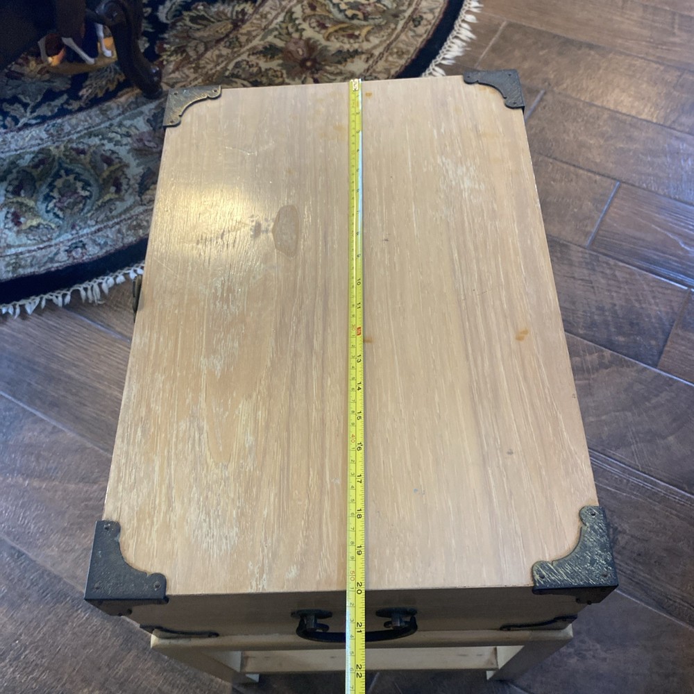 Vintage Solid Wood Chest Box Storage End Table Heavy & Well Made Brass Hardware