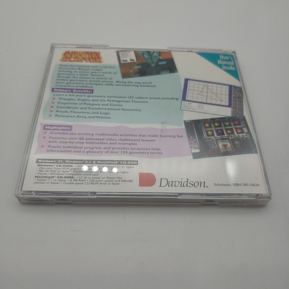 Davidson Geometry Blaster The Math Educational Advantage PC CD Rom Computer Game