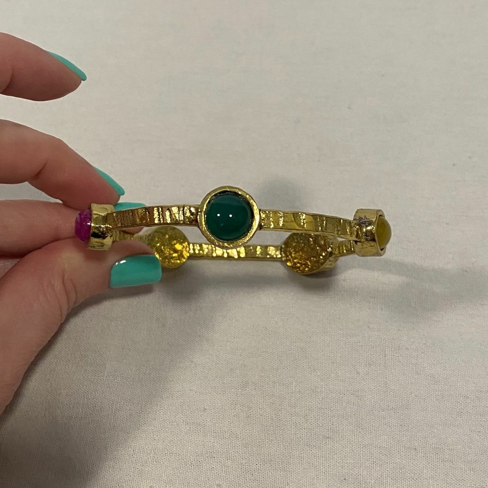 Multi-Colored Stone Skinny Gold Tone Bracelet