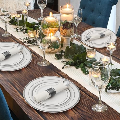 175 Piece Plastic Dinnerware Set for 25 Guests, Silver 175 Piece (25 guests)