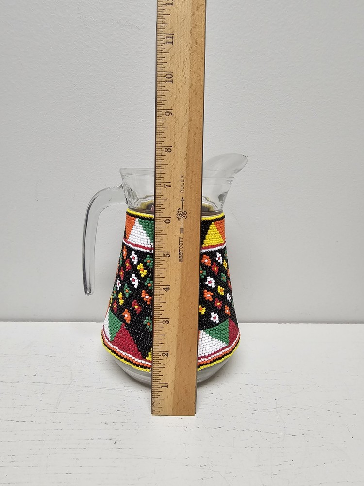 Clear Pitcher With Colorful Multicolored Bead Work