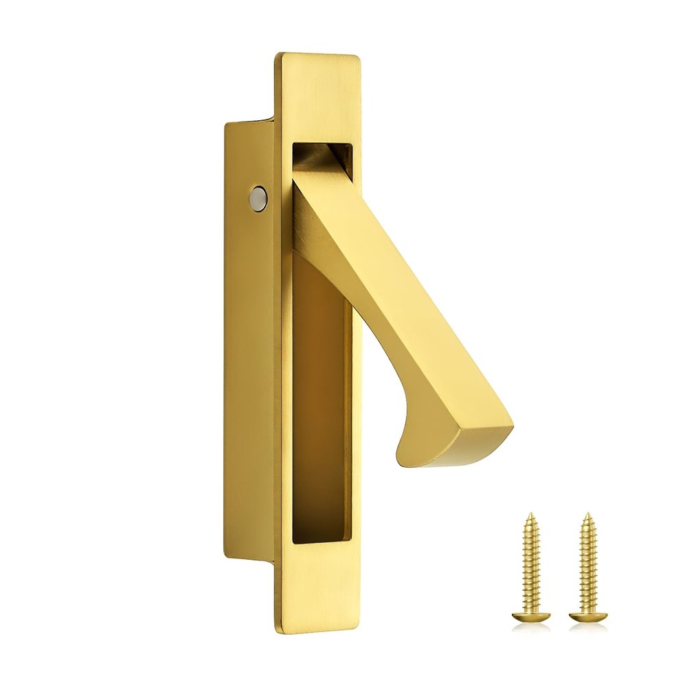 4 PCS Satin Brass Pocket Door Pull Handle Edge Pull Flush Mount Sliding Doors