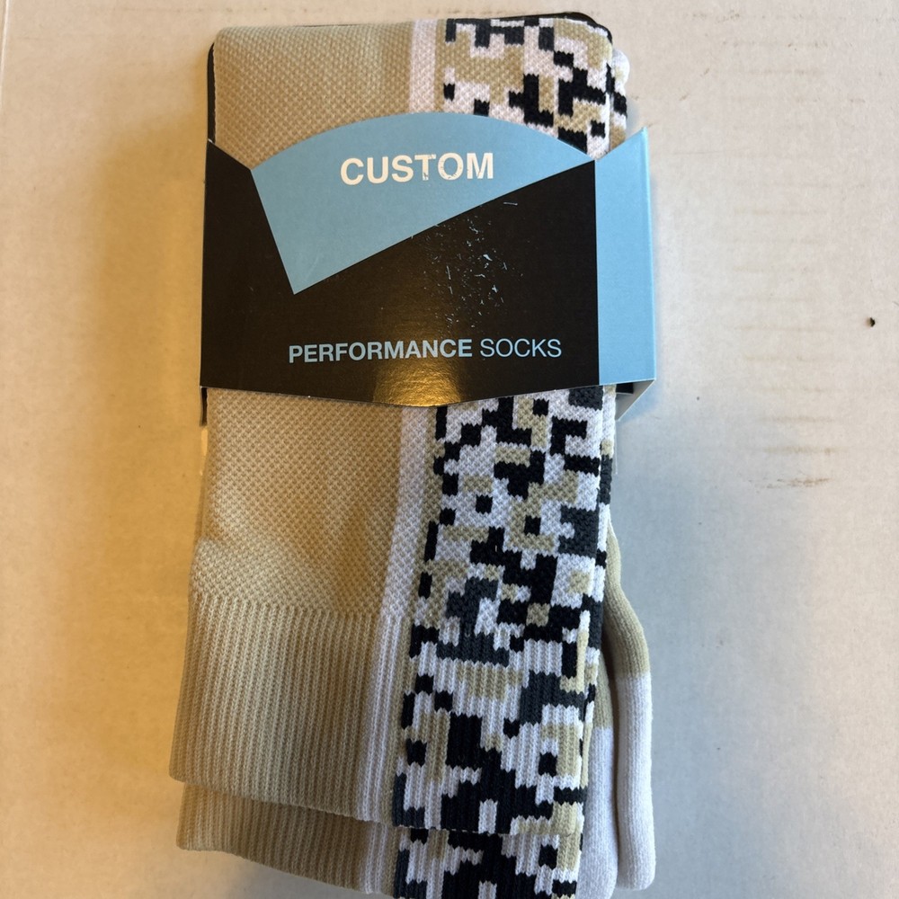 Custom Performance Athletic Socks, Digital Black White Tan Size Intermediate